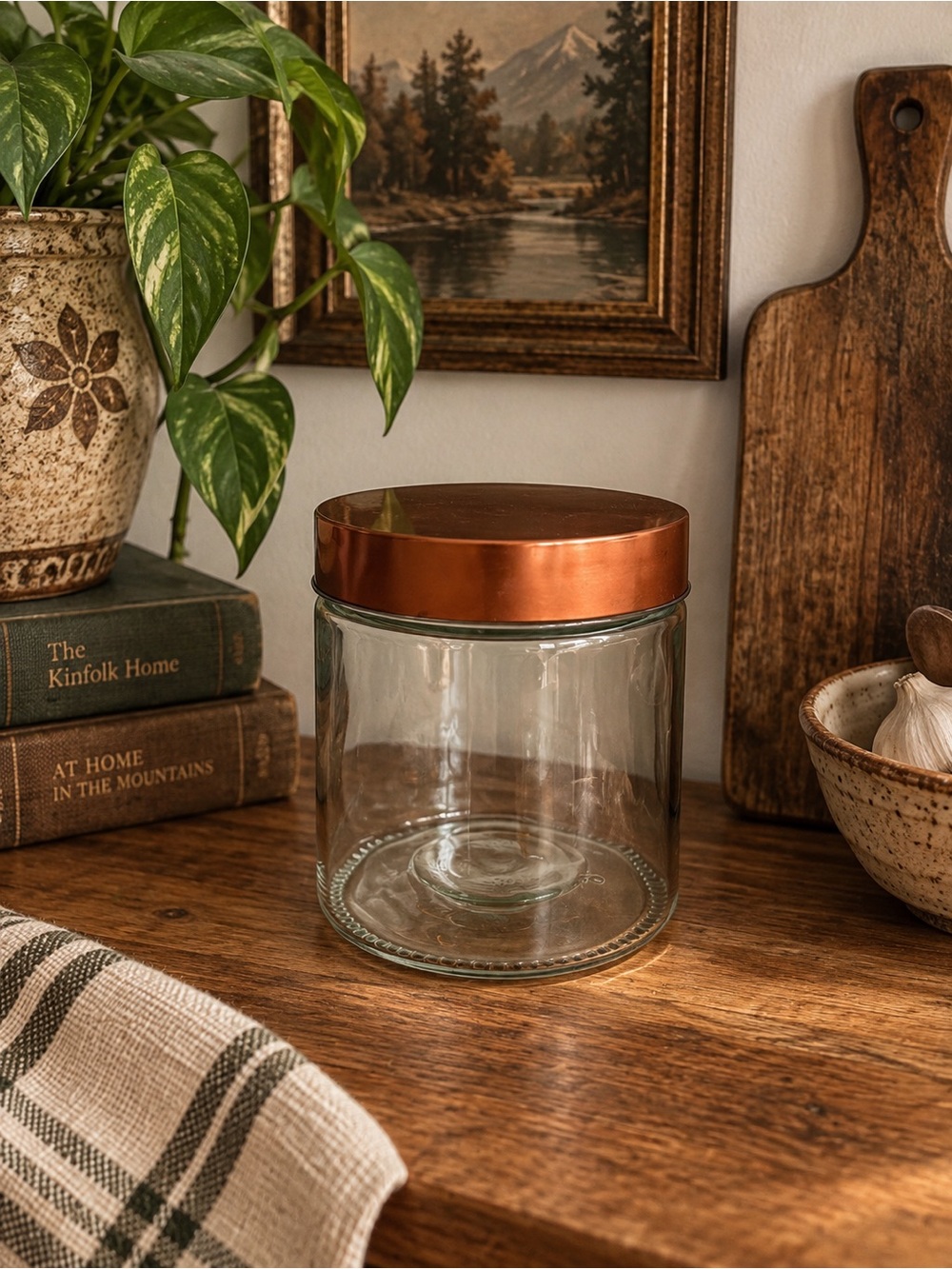 Glass Kitchen Storage Jar with Copper Lid